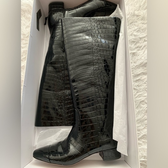 Veronica Beard Cecile Croc-Embossed Tall Boot | Wide-Calf black NWT - Picture 5 of 11
